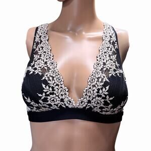 Wacoal Womens Black Lace Bralette Sz 36 Convertible Racerback Floral Soft Bra